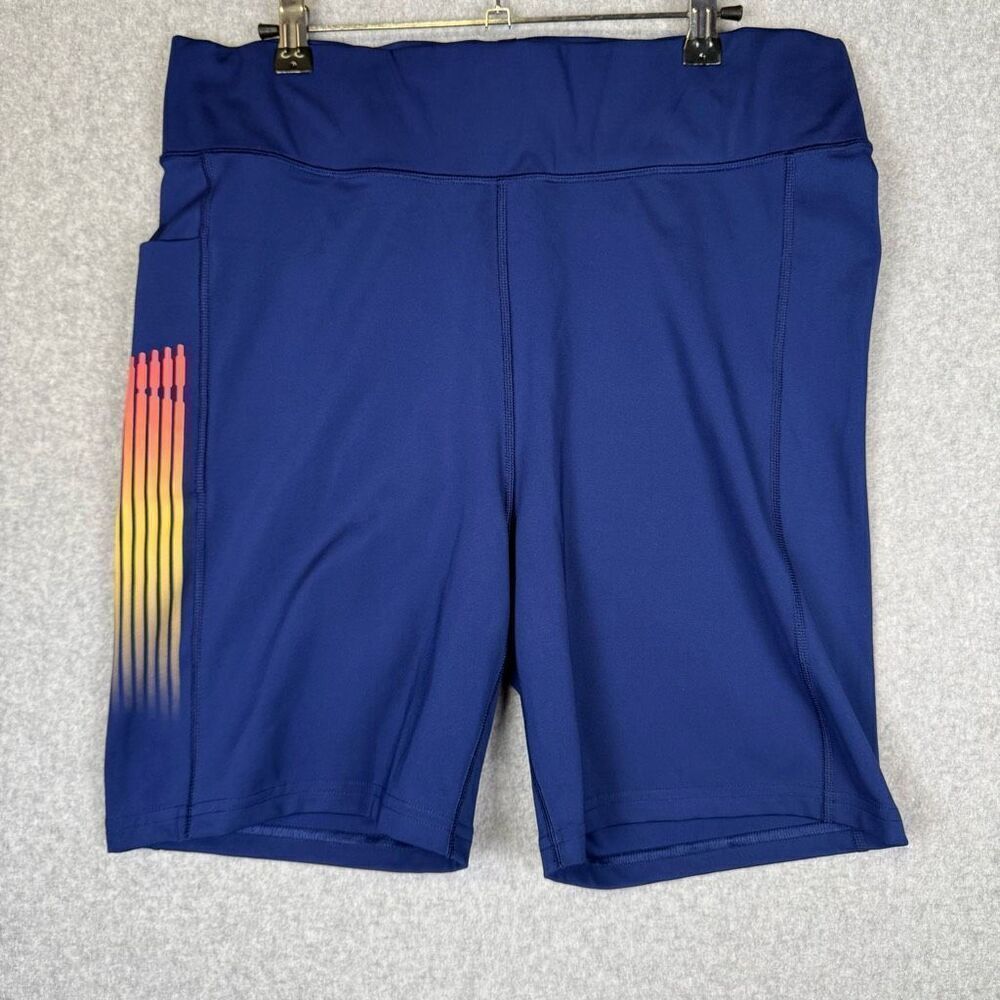 Savage x Fenty Womens 3X Band It High Waist Bike Shorts Blue Pocket 7" Inseam